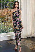 ABELYN FLORAL ONE-SHOULDER BODYCON MAXI DRESS